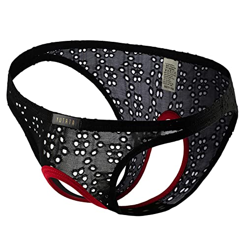 Ozmmyan Men's Sexy Open Front Briefs Butt-Flaunting Underwear Jockstrap G-String Bikini Sissy Gay Cutout Thong Panties (Black,Small)