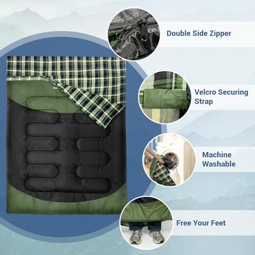 Double Sleeping Bag for Adults Machine Washable 2 Person Camping Sleeping Bag Queen Size Waterproof with Compression Sack for Cold Weather 3-4 Seasons - Image 4