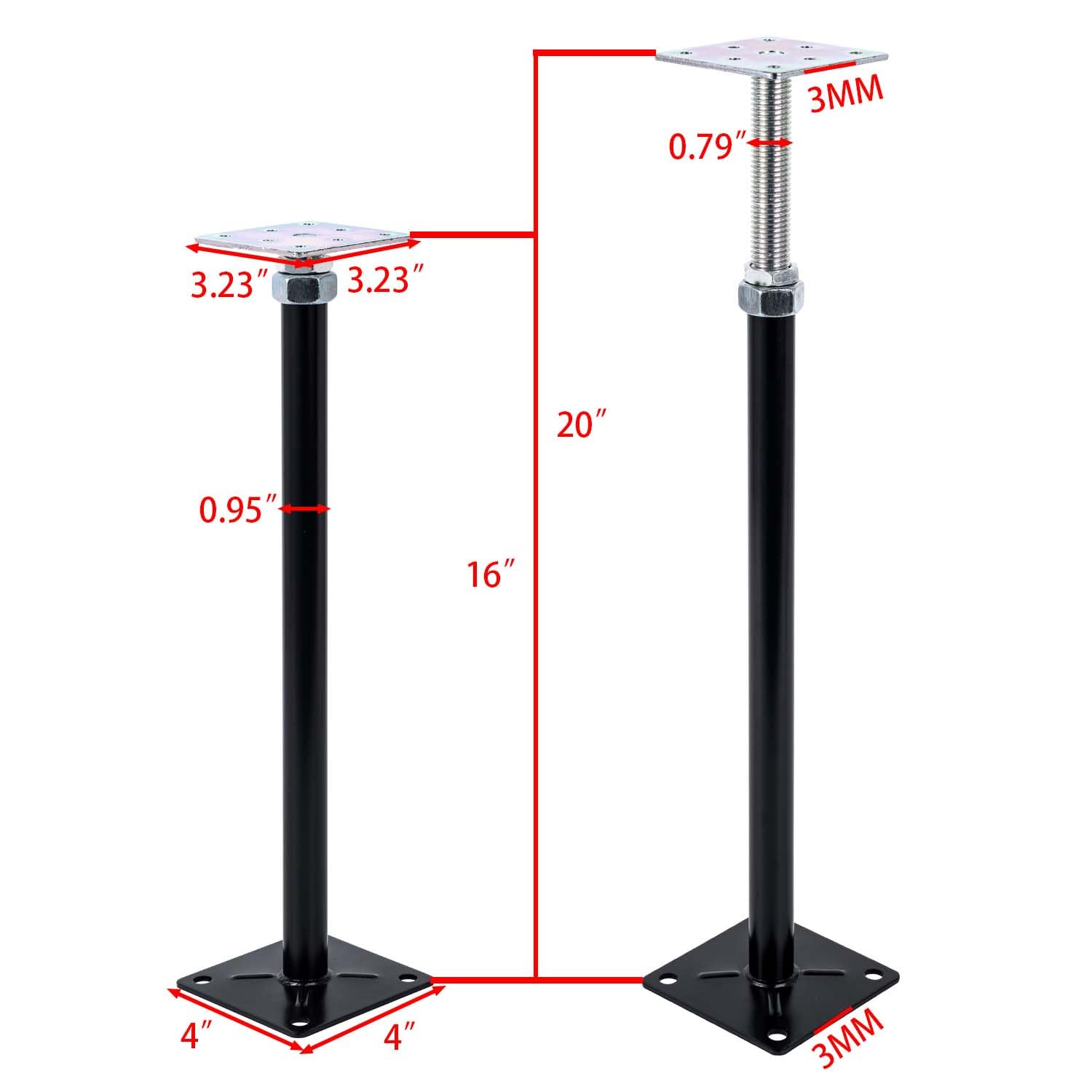 4-pak wsporników do podnoszenia, podpory poziomu, podnośniki podłogowe, regulowany podnośnik domowy do podłogi, mini podnośnik śrubowy - słupek 40 cm do 50 cm