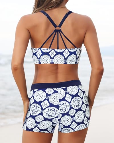 Image of Aqua Eve 3 Piece Tankini Swimsuit for Women Tank Bathing Suit with Shorts Open Back Athletic Swimwear