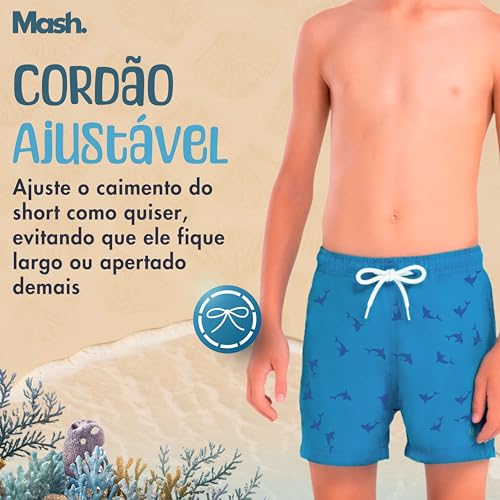 MASH INFANTIL Short Meninos Praia Estampa Mágica que Muda na Água Proteção UV 30+ Cordão Ajustável c