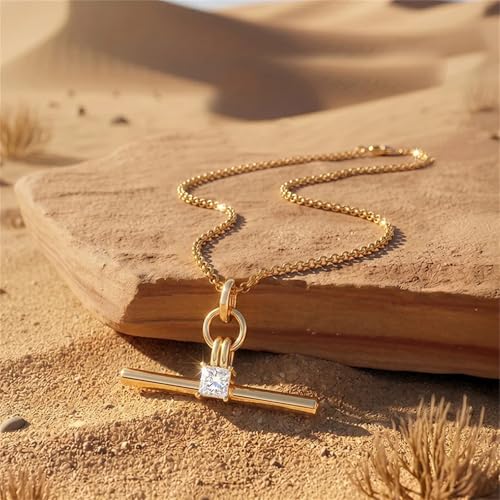 Image of Jeulia 14K Gold Plated Necklaces for Women, Dainty Paperclip Chain Choker T-Bar Layered Stackable Gold Necklace Jewelry Gifts