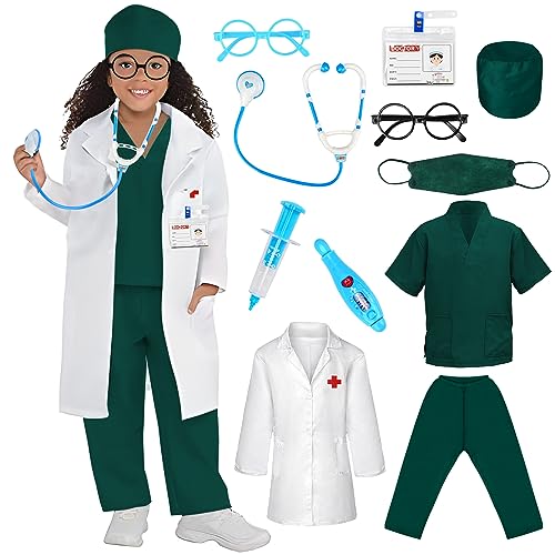 Costume De Médecin Pour Enfants, Blouse Médicale Blanche Et Sarcelle Avec Chemise Et Pantalon Choix De Tailles 8517491p