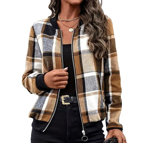 Shackets for Women 2025 Trendy Casual Zip Up Flannel Plaid Jackets Long Sleeve Lightweight Outwear Coat Fall Clothes