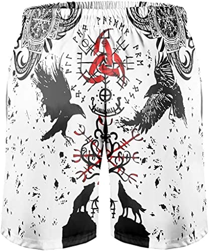 Summer Viking Swimming Shorts Norse Odin Raven And Compass Tattoo Beach Shorts Quick Dry Athletic Shorts With Pockets3
