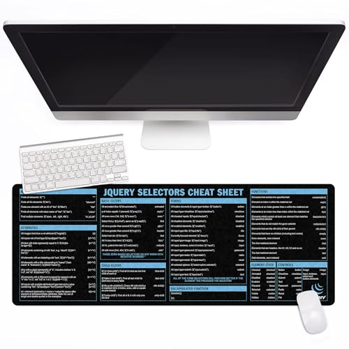Image of jQuery Selectors Cheat Sheet Mouse Mat KMH Mouse Pad for Web Developers JavaScript Learners Coder Computer jQuery Large Desk Mat, Essential Computer Accessories for Study, Work, and Reference Purposes