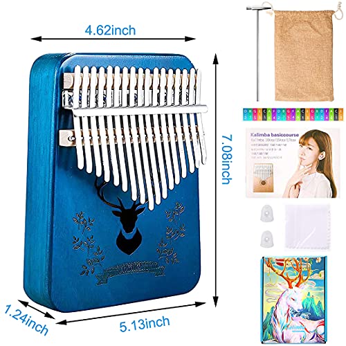 Image of ELEPHANTBOAT Blue Deer Kalimba, Mbira Thumb Piano Kalimba Musical Instrument with Learning Book, Tune Hammer,Cloth Bag, Sticker, Bilingual Instruction,Finger Covers,Christmas Gifts for Woman and Kids