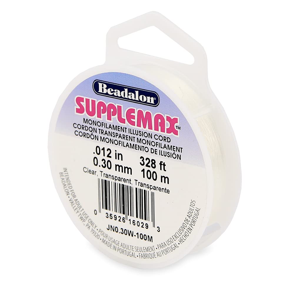 Beadalon SuppleMax Illusion Beading Cord, 0.30 mm / 0.012 in, Clear Monofilament, 100 m / 328 ft
