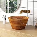 Giantex Teak Wood Vessel Sink - Bathroom Washbasin with Smooth Finish, Round Corner, 2.5” Drain Hole for 1 5/8' Drainage, Above Counter Vanity Sinks, No Assembly Art Basin (16” x 16” x 8”)