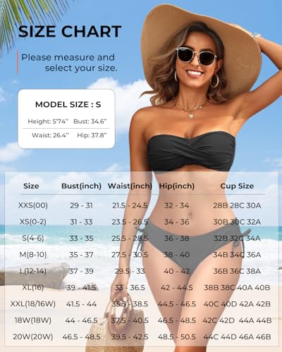 Image of Women's Strapless Bandeau Bikini Set - Twist Front Two Piece Swimsuit Top with Side Tie Bathing Suit Bottom