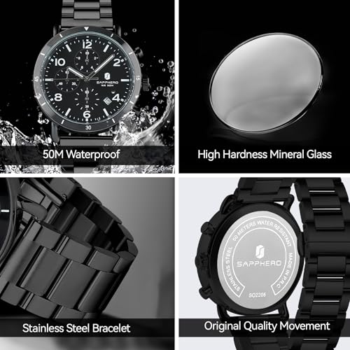 Image of Sapphero Chronograph Watch for Men - Analog Quartz Waterproof Stainless Steel Casual Luxury Date Watch - Gift for Men