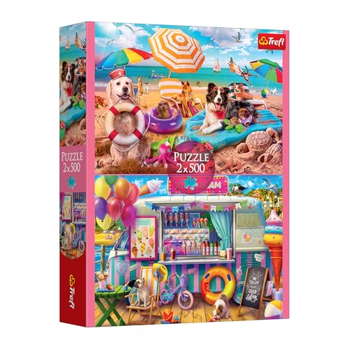 Trefl - Puzzle 2 en 1: Tiempo de Vacaciones - 2 x 500 Piezas - Set de Dos Puzzles, DIY, Entretenimiento Creativo, para Adultos y niños a Partir de 10 años