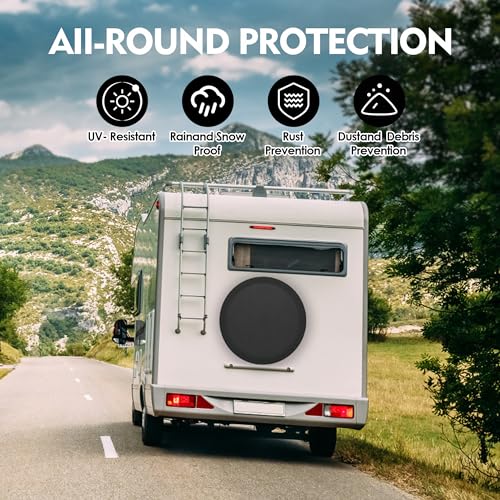 Image of K-Musculo Spare Tire Cover, RV Spare Tire Cover, Waterproof Anti-UV Tire Cover RV Accessories for RV /Truck /Trailer /SUV. (Black 24 inch-26 inch Dia)