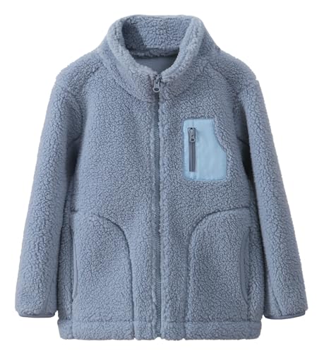 Happy Cherry Boys Girls Winter Warm Zip Up Jacket Soft Sherpa Fleece Coat Lightweight Stand Collar Outerwear 6-13 Years