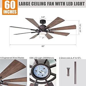 Ceiling Fans with Lights and Remote, 60 Inch Farmhouse Chandelier Ceiling Fan for Bedroom Flush Lighting Ceiling Fans Outdoor Indoor, 8 Reversible Blades DC Motor, Noiseless, ETL, Oil Rubbed Bronze Ceiling Fans with Lights and Remote 60 Inch Farmhouse Chandelier Ceiling Fan for Bedroom Flush Lighting Ceiling Fans Outdoor Indoor 8 Reversible Blades DC Motor Noiseless ETL Oil Rubbed Bronze