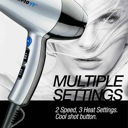BaBylissPRO TT Tourmaline and Ceramic Hair Dryer with Diffuser and Concentrator Nozzle, 1875 watts Blow Dryer with 2 speeds and 3 heat settings-BTM5559C