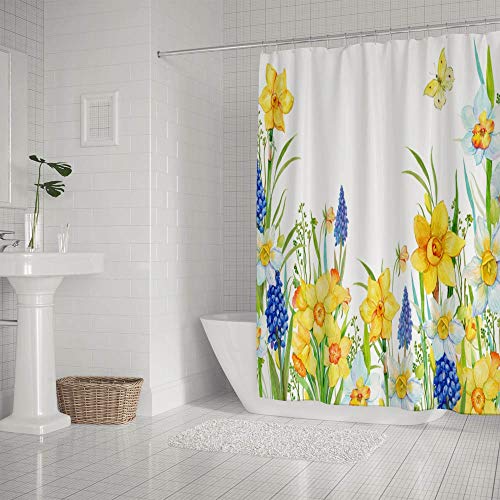 Rideau de douche lavable en machine polyester imperméable avec crochets - 3