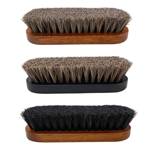 Shoe Brush Set of 3 Boot Buddy Horse Hair Shoe Brush Leather Care Boot Brush Shoe Polish Brush Durable Wooden Handle Compact Design 12.3 x 4.0 x 1.1 cm