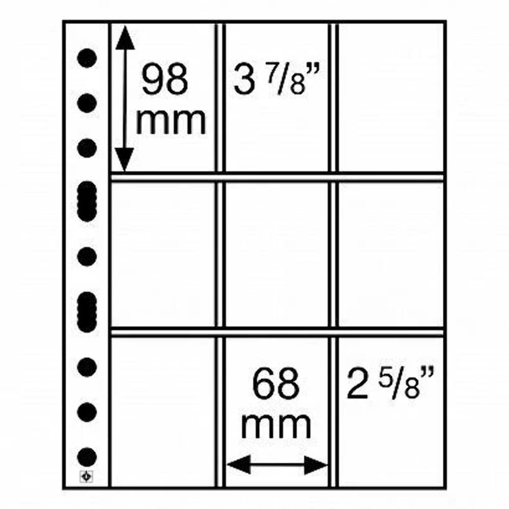 Leuchtturm 358077 clear plastic sleeves SH 312, 9 pockets for trading cards and documents - pack of 50 made of PP