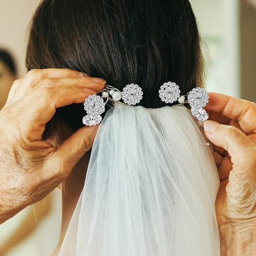 BESPORTBLE 12 Pcs Rhinestone Embellishments 19mm Flower Crystal Button Accessories Silver Rhinestone Buttons for DIY Bridal Bouquet Invitations Hair Accessories