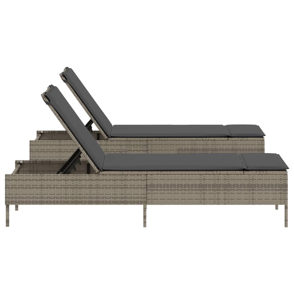 Lettini Prendisole 2 pezzi con Cuscini Grigio Polyrattan Letto Solarium Regolabile Schienale 5 Posizioni Telaio Acciaio Resistente UV per Giardino Piscina Terrazza Spiaggia 198 x 55 cm Carico 110 kg