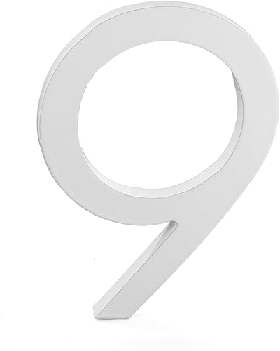 Miniatura 2 de Montague Metal Products MHN-04-F-WE1-9 Números de casa de dirección flotantes modernos de aluminio cepillado sólido, 4 pulgadas, blanco con