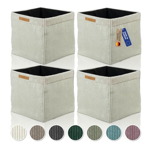 Lycce Kallax Boxen Cordstoff 4er Set | faltbare Aufbewahrungsboxen 33 x 33 x H31 cm mit abnehmbarem Cordbezug waschbar | Ordnungsboxen passend für Kallax Regal | beige