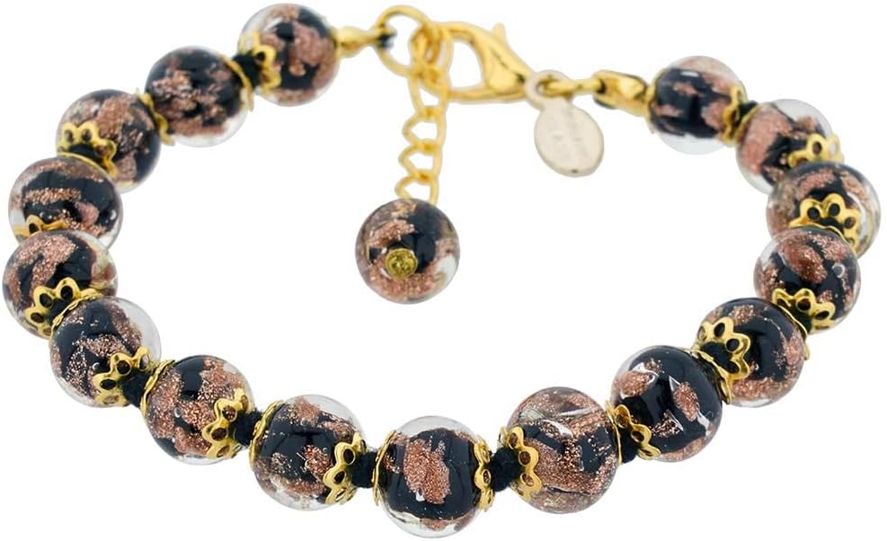 Venice Murano Handmade Black Sommerso Sparkling Beads Bracelet - Murano Glass Bracelets for Women