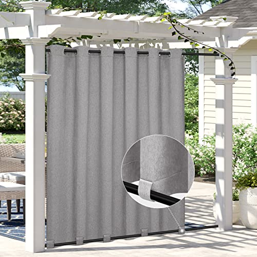 Easy-Going Outdoor-Vorhänge in Leinenoptik, wasserdicht, Winddicht, Veranda-Vorhänge, weich, dick, Outdoor-Sichtschutzvorhänge für Terrasse, Pavillon, Ösen Oben und Schlaufen, 279.4x243.8 cm, Grau