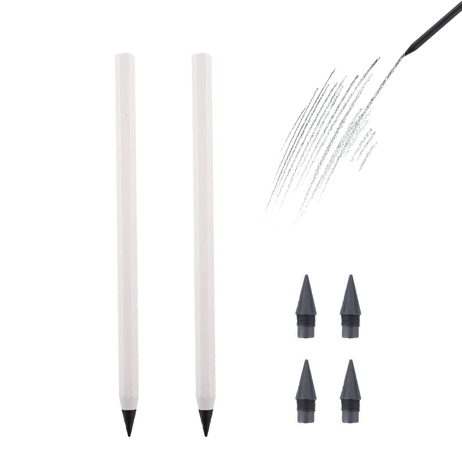 everpen Forever Pencil,Metal Infinity Pencil with Replaceable Nib, Metal Alloy Writing Instrument, With 12 Colored Refill Tips, Pencils for Drawing, Sketching and Writing (2pcs-White)