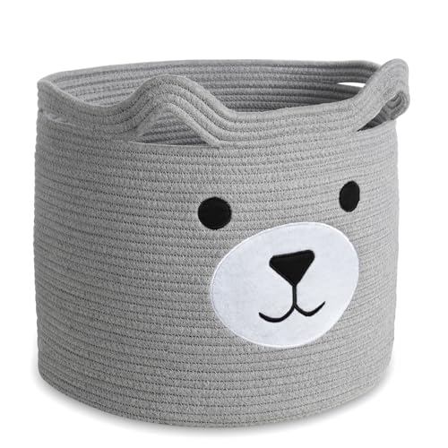 Image of LYBYFDC Woven Laundry Hamper, Cotton Rope Basket with Handle, Baby Laundry Basket for Blankets, Clothes, Dog Toy Basket, Kids Toy Storage Basket for Living Room, Laundry, 15.8" D x13.8 H, Gray