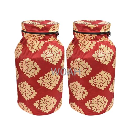 Image of Woah Cotton DustProof and Dustproof LPG Gas Cylinder Cover| Top Design Stain| Dust| DustProof PVC LPG Gas Cylinder Cover, Polyester Gas Tank Cover Fits StandardG (Pack of 2, Red Embroider)