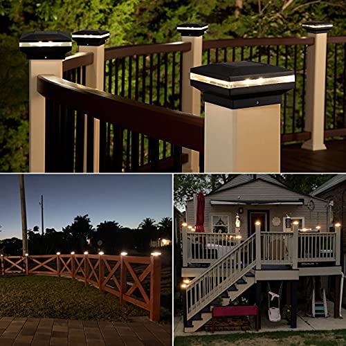 Brightown Fence Post Solar Lights LED Solar Lamp Post Light Fits 4X4 6X6 Posts Cap 15 Lumen Waterproof All Seasons Deck Garden Patio Porch Solar Post Lights Outdoor 3000K Warm White 2 Pack