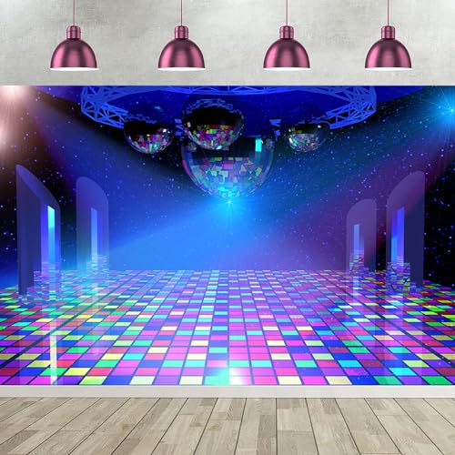 2.7x1.8m Toile de Fond Disco Vintage 70s 80s 90s Boule Disco scène Photographie arrière-Plan boîte de Nuit néon Musique Dance Let's Glow Crazy Anniversaire...
