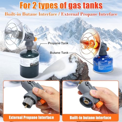GFTIME Portable Camping Heater, 4,300 BTU 2-in-1 Propane & Butane Heater with High-Altitude Ignition, Tent Heater for Outdoor, Hiking, Fishing, Patio, Fast Heat, Adjustable Portable Heater for Winter - 1