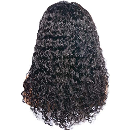 Water Wave Malaysia Human Hair Lace Front Wigs Curly Free Part Front Lace Wigs with Bleached Knots Baby Hair for Black Women (16inch)