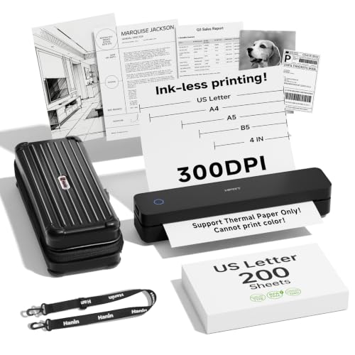 Image of HPRT MT610 Pro Portable Thermal Inkless Printer & 200 Sheets & Case Kit | Supports Thermal Paper&Labels, Multi-User Bluetooth, Compatible with iOS /Android /Laptop for Home /School /Travel, Black