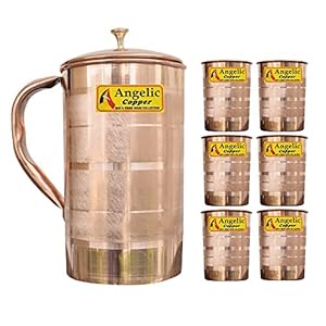 Angelic Copper Designer Jug with Glasses Set, Set of 6, Brown