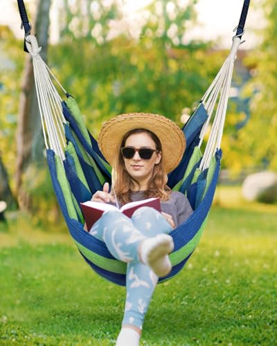 Image of Halalona Hammock Chair Hanging Hammock Chair Rope Swing 2 Cushions Included-Sturdy & Durable Soft Cotton Hand Woven Hammock Swing for Bedroom, Porch, Patio-Indoor /Outdoor