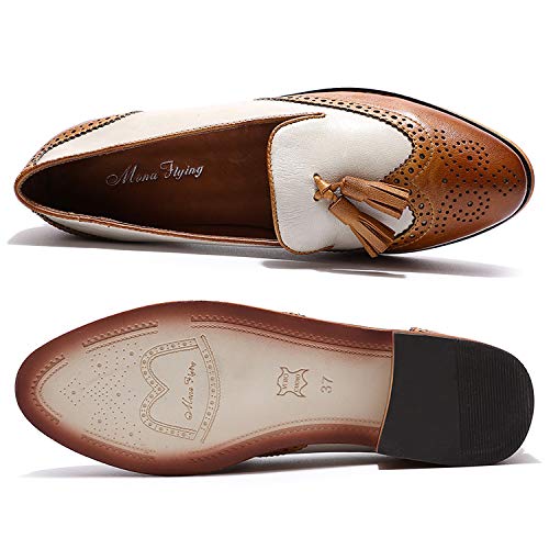 Image of Mona flying Women's Leather Tassel Loafers Slip on Brogue Flat Office Shoes