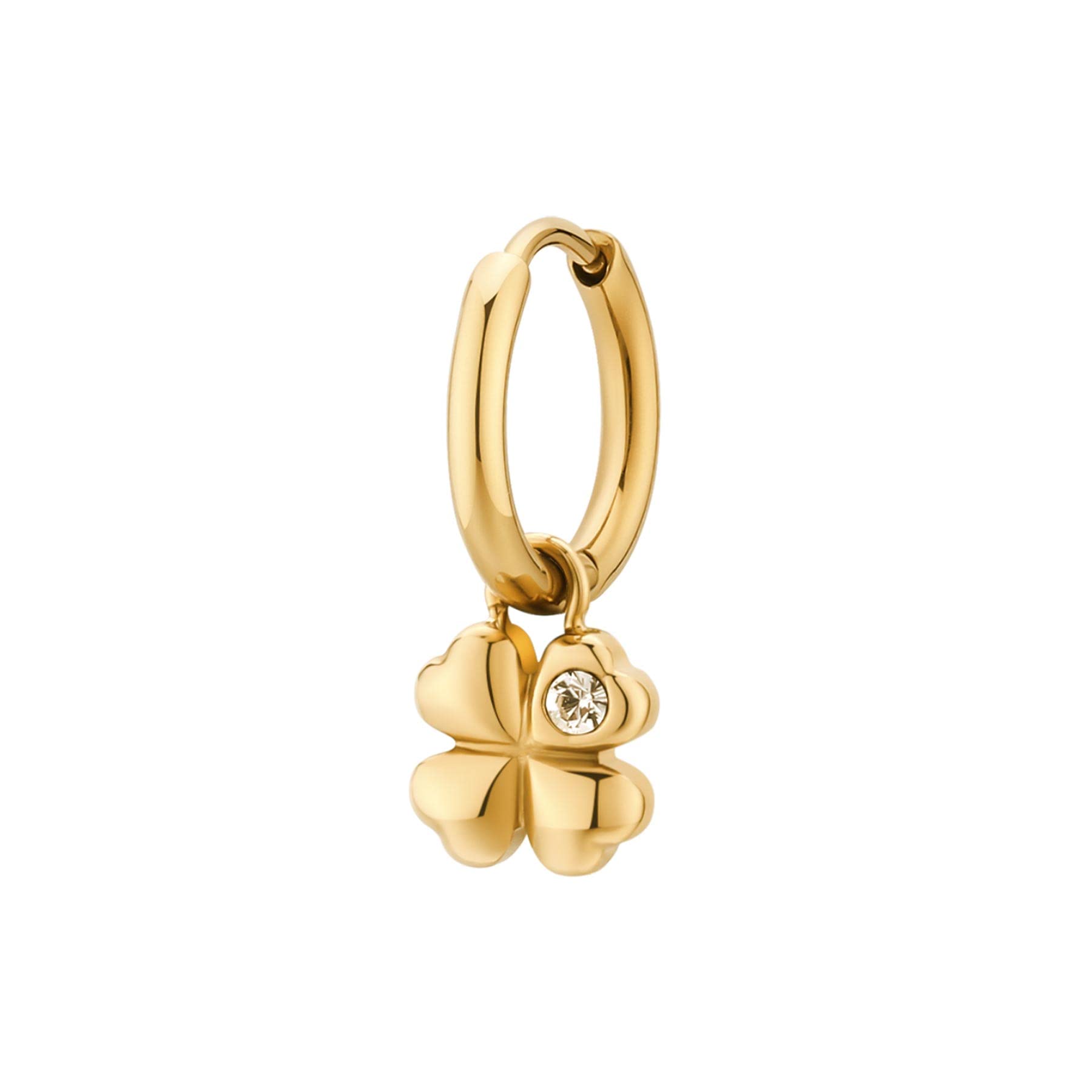 Orecchino Singolo Brosway Chakra - Cerchio In Acciaio 316L Con Cristallo E Quadrifoglio, Collezione BHKE001, Regalo Donna