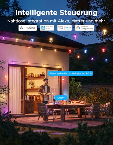 Govee RGBWIC Lichterkette Außen 15M, 80lm pro LED, WiFi & Bluetooth, IP67 – Ansicht 6
