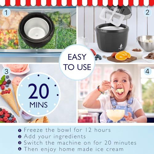 Sensio Home Ice Cream Maker Machine - Gelato Sorbet Frozen Yoghurt in 20 Minutes - Detachable Mixing Paddle - Easy to Operate – Voted Winner Independent Best Buy (Black) - Image 4