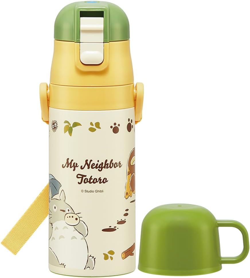 Skater SKDC3-A Children's Friendly, Lightweight, Stainless Steel, 2-Way Water Bottle, 11.8 fl oz (350 ml), My Neighbor Totoro Cat Bus, For Children, Direct Drinking, Cup, Includes Cup, Stainless Steel