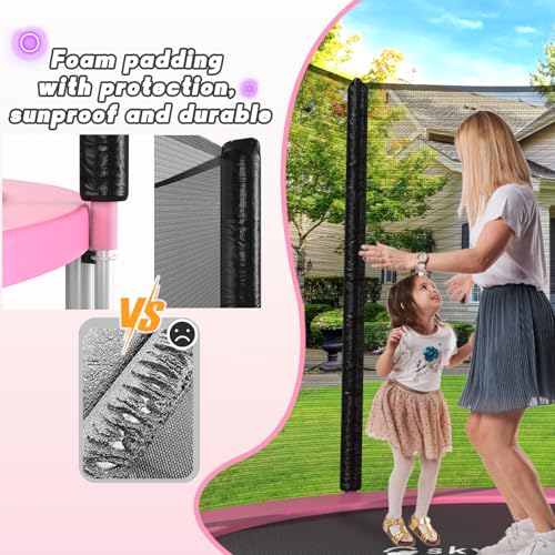 8FT Outdoor Trampoline with Net Enclosure - 8 FT Recreational Backyard Trampolines for Kids and Adults, ASTM Approved L-Shaped Legs for Extra Stability Outdoor Trampoline (Pink) - Thumbnail 5