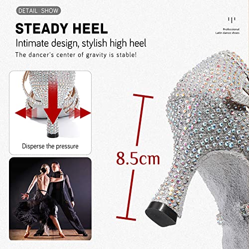 Image of JUODVMP Women's Latin Dance Shoes Rhinestones Satin Ballroom Dancing Shoes Salsa Professional Dance Shoes