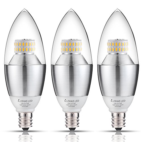 (Pack of 3) LED Candelabra Bulbs, LOHAS 6Watt Soft White (3000K) Dimmable LED Light Bulbs for Home, 60 Watt Equivalent Light Bulbs, E12 Candelabra Base LED Bulb, LED Lights