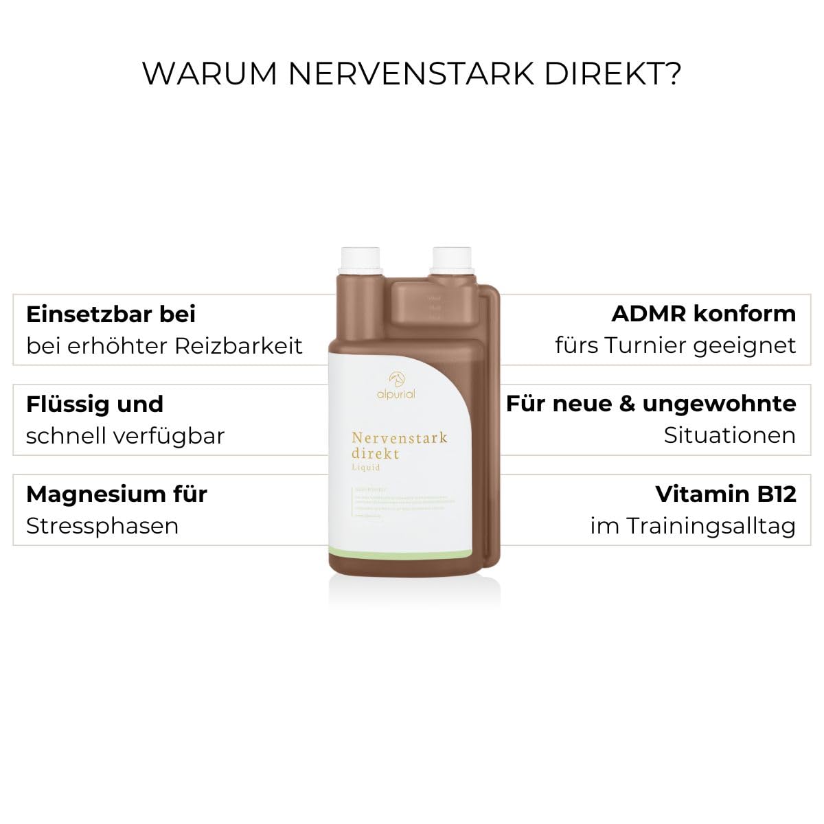 Nervenstark direkt – Ergänzungsfuttermittel für nervöse Pferde – mit B-Vitaminen, Magnesium & Ashwagandha – ADMR-konform – vom Tierarzt entwickelt