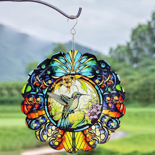 Dadamayar Wind Spinners 12 inch 3D Stainless Steel Laser Cut Metal Art Geometric Pattern Wind Sculpture Hanging for Garden Decorations Gifts Indoor...