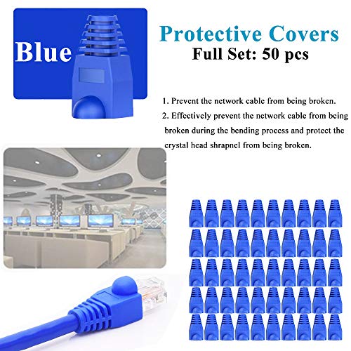 LEATBUYCrimp Tool Kit for RJ45/RJ11/RJ12/CAT5/CAT6/Cat5e, Professional Network Crimper Wire Connector Stripper Cutter, Computer Maintenance Lan Cable Pliers Tester Repair Set(Blue)